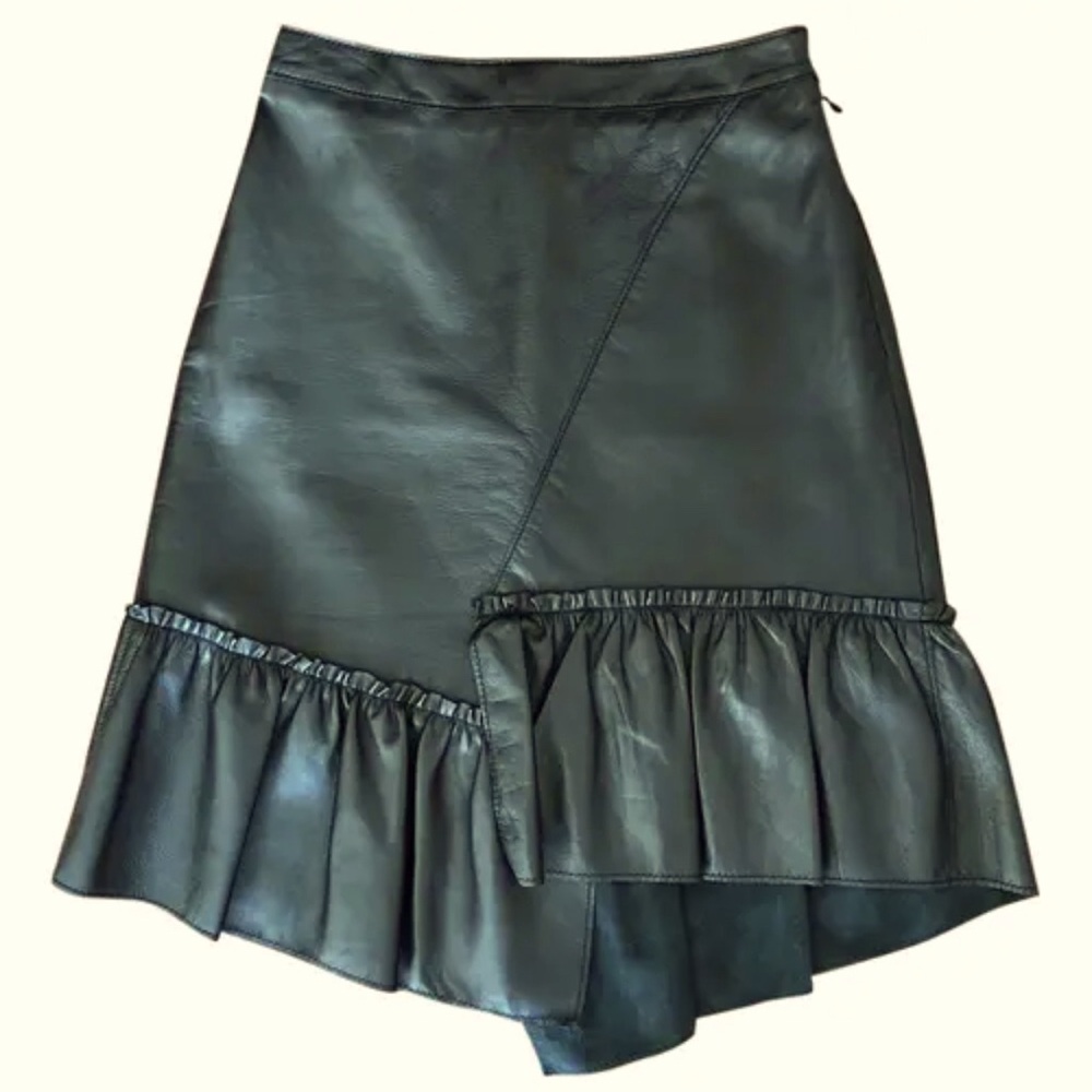 3.1 Phillip Lim Asymmetrical Black Leather Skirt NWT. Genuine Lamb Leather. Sz 4